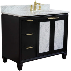 Bellaterra Home Vanity BellaTerra Home 43" Single vanity in Black finish with White Carrara and oval sink- Right door/Right sink 400990-43R-BL-WMOR
