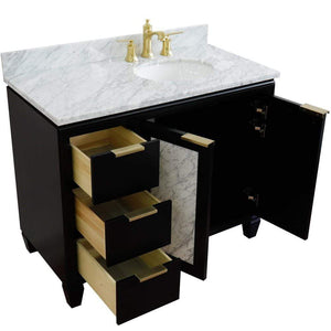 Bellaterra Home Vanity BellaTerra Home 43" Single vanity in Black finish with White Carrara and oval sink- Right door/Right sink 400990-43R-BL-WMOR