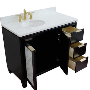 Bellaterra Home Vanity BellaTerra Home 43" Single vanity in Black finish with White quartz and oval sink- Left door/Left sink 400990-43L-BL-WEOL