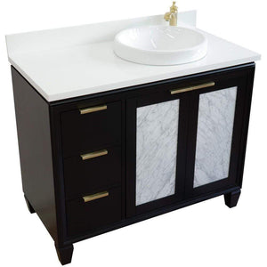 Bellaterra Home Vanity BellaTerra Home 43" Single vanity in Black finish with White quartz and round sink- Right door/Right sink 400990-43R-BL-WERDR