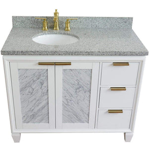 Bellaterra Home Vanity BellaTerra Home 43" Single vanity in White finish with Gray granite and oval sink- Left door/Left sink 400990-43L-WH-GYOL