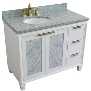Bellaterra Home Vanity BellaTerra Home 43" Single vanity in White finish with Gray granite and oval sink- Left door/Left sink 400990-43L-WH-GYOL