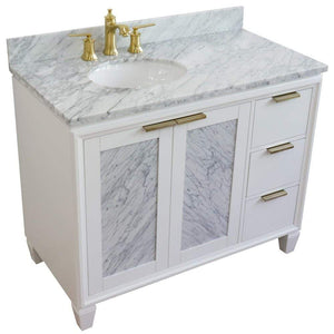 Bellaterra Home Vanity BellaTerra Home 43" Single vanity in White finish with White Carrara and oval sink- Left door/Left sink 400990-43L-WH-WMOL