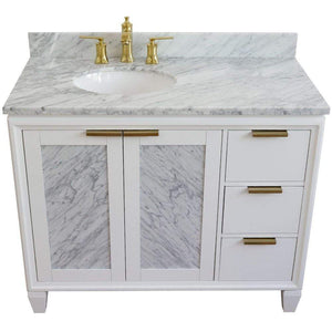 Bellaterra Home Vanity BellaTerra Home 43" Single vanity in White finish with White Carrara and oval sink- Left door/Left sink 400990-43L-WH-WMOL