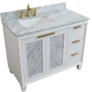 Bellaterra Home Vanity BellaTerra Home 43" Single vanity in White finish with White Carrara and rectangle sink- Left door/Left sink 400990-43L-WH-WMRL