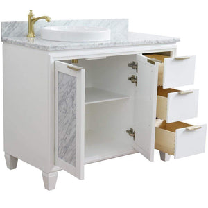 Bellaterra Home Vanity BellaTerra Home 43" Single vanity in White finish with White Carrara and round sink- Left door/Left sink 400990-43L-WH-WMRDL
