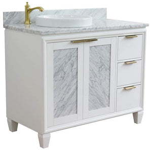 Bellaterra Home Vanity BellaTerra Home 43" Single vanity in White finish with White Carrara and round sink- Left door/Left sink 400990-43L-WH-WMRDL