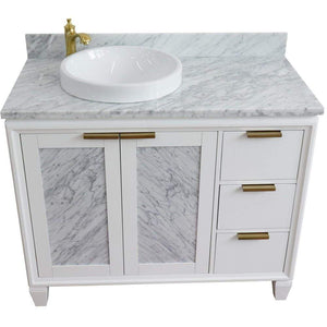 Bellaterra Home Vanity BellaTerra Home 43" Single vanity in White finish with White Carrara and round sink- Left door/Left sink 400990-43L-WH-WMRDL