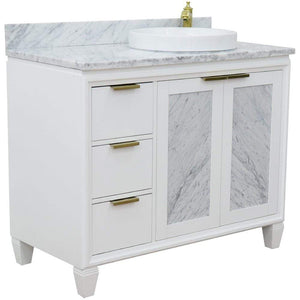 Bellaterra Home Vanity BellaTerra Home 43" Single vanity in White finish with White Carrara and round sink- Right door/Right sink 400990-43R-WH-WMRDR