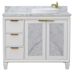 Bellaterra Home Vanity BellaTerra Home 43" Single vanity in White finish with White Carrara and round sink- Right door/Right sink 400990-43R-WH-WMRDR