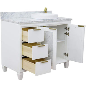 Bellaterra Home Vanity BellaTerra Home 43" Single vanity in White finish with White Carrara and round sink- Right door/Right sink 400990-43R-WH-WMRDR