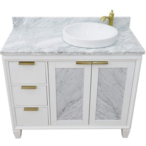 Bellaterra Home Vanity BellaTerra Home 43" Single vanity in White finish with White Carrara and round sink- Right door/Right sink 400990-43R-WH-WMRDR