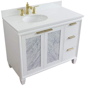 Bellaterra Home Vanity BellaTerra Home 43" Single vanity in White finish with White quartz and oval sink- Left door/Left sink 400990-43L-WH-WEOL