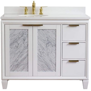 Bellaterra Home Vanity BellaTerra Home 43" Single vanity in White finish with White quartz and oval sink- Left door/Left sink 400990-43L-WH-WEOL