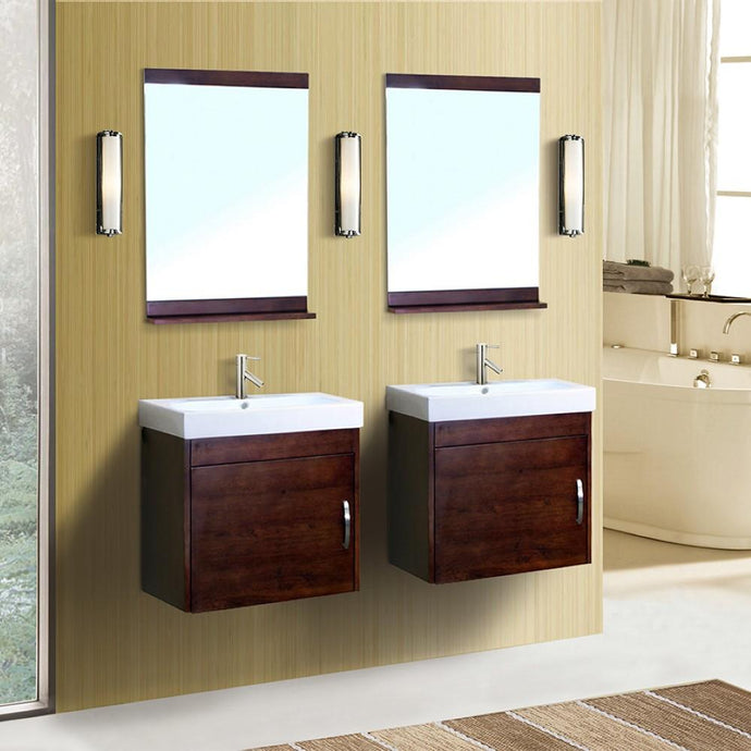 Bellaterra Home Vanity BellaTerra Home 48.8 in Double Wall Mount Style Sink Vanity-Wood- Walnut