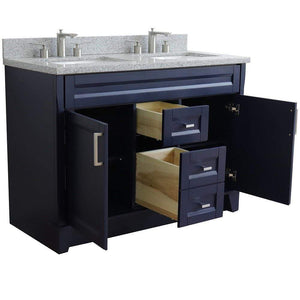 Bellaterra Home Vanity BellaTerra Home 48" Double sink vanity in Blue finish with Gray granite and rectangle sink 400700-49D-BU-GYR