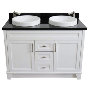 Bellaterra Home Vanity BellaTerra Home 48" Double sink vanity in White finish with Black galaxy granite and round sink 400700-49D-WH-BGRD