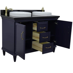 Bellaterra Home Vanity BellaTerra Home 49" Double vanity in Blue finish with Black galaxy and round sink 400800-49D-BU-BGRD