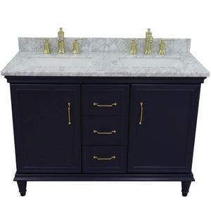 Bellaterra Home Vanity BellaTerra Home 49" Double vanity in Blue finish with White Carrara and rectangle sink 400800-49D-BU-WMR
