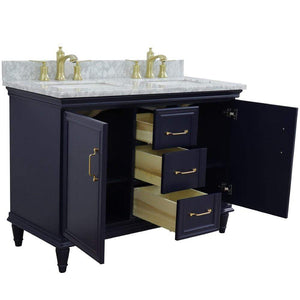 Bellaterra Home Vanity BellaTerra Home 49" Double vanity in Blue finish with White Carrara and rectangle sink 400800-49D-BU-WMR