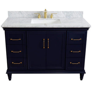 Bellaterra Home Vanity BellaTerra Home 49" Single sink vanity in Blue finish with White carrara marble and rectangle sink 400800-49S-BU-WMR