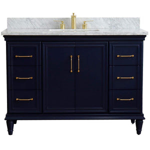 Bellaterra Home Vanity BellaTerra Home 49" Single sink vanity in Blue finish with White carrara marble and rectangle sink 400800-49S-BU-WMR