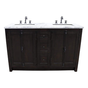 Bellaterra Home Vanity BellaTerra Home 55" Double vanity in Brown Ash finish with White Carrara Top and Rectangle Sink 400100-55-BA-WM