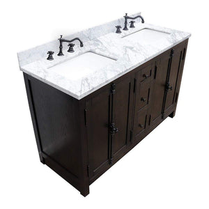 Bellaterra Home Vanity BellaTerra Home 55" Double vanity in Brown Ash finish with White Carrara Top and Rectangle Sink 400100-55-BA-WM