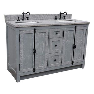 Bellaterra Home Vanity BellaTerra Home 55" Double Vanity in Gray Ash finish with Gray Granite Top and Rectangle Sink 400100-55-GYA-GY