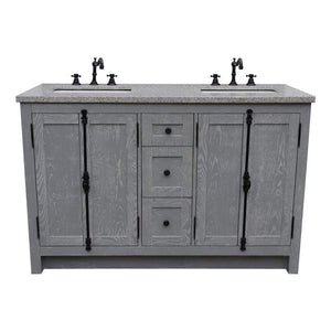 Bellaterra Home Vanity BellaTerra Home 55" Double Vanity in Gray Ash finish with Gray Granite Top and Rectangle Sink 400100-55-GYA-GY