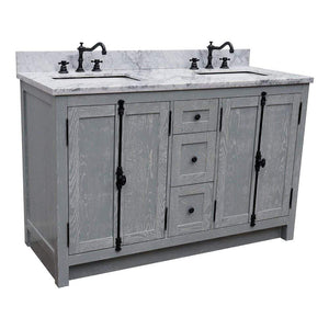 Bellaterra Home Vanity BellaTerra Home 55" Double vanity in Gray Ash finish with White Carrara Marble Top and Rectangle Sink 400100-55-GYA-WM