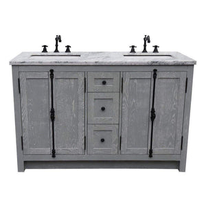 Bellaterra Home Vanity BellaTerra Home 55" Double vanity in Gray Ash finish with White Carrara Marble Top and Rectangle Sink 400100-55-GYA-WM