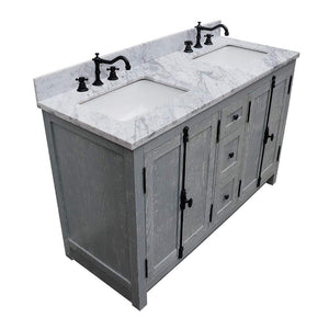 Bellaterra Home Vanity BellaTerra Home 55" Double vanity in Gray Ash finish with White Carrara Marble Top and Rectangle Sink 400100-55-GYA-WM