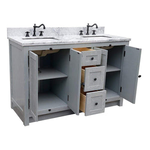 Bellaterra Home Vanity BellaTerra Home 55" Double vanity in Gray Ash finish with White Carrara Marble Top and Rectangle Sink 400100-55-GYA-WM