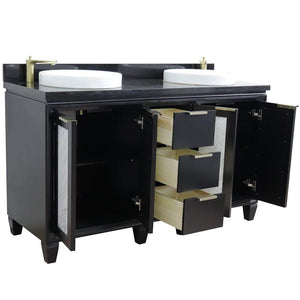 Bellaterra Home Vanity BellaTerra Home 61" Double sink vanity in Black finish with Black galaxy granite and round sink 400990-61D-BL-BGRD