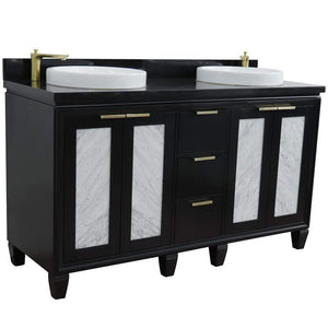 Bellaterra Home Vanity BellaTerra Home 61" Double sink vanity in Black finish with Black galaxy granite and round sink 400990-61D-BL-BGRD