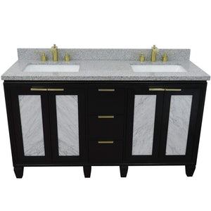 Bellaterra Home Vanity BellaTerra Home 61" Double sink vanity in Black finish with Gray granite and rectangle sink 400990-61D-BL-GYR