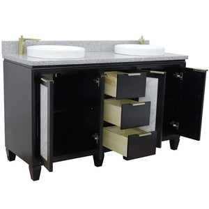 Bellaterra Home Vanity BellaTerra Home 61" Double sink vanity in Black finish with Gray granite and round sink 400990-61D-BL-GYRD