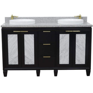 Bellaterra Home Vanity BellaTerra Home 61" Double sink vanity in Black finish with Gray granite and round sink 400990-61D-BL-GYRD