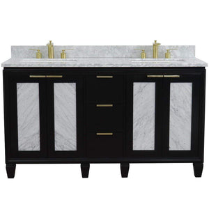 Bellaterra Home Vanity BellaTerra Home 61" Double sink vanity in Black finish with White carrara marble and rectangle sink 400990-61D-BL-WMR
