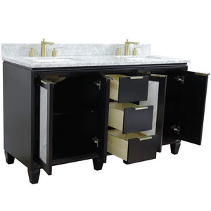 Bellaterra Home Vanity BellaTerra Home 61" Double sink vanity in Black finish with White carrara marble and rectangle sink 400990-61D-BL-WMR