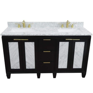 Bellaterra Home Vanity BellaTerra Home 61" Double sink vanity in Black finish with White carrara marble and rectangle sink 400990-61D-BL-WMR