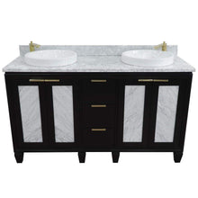 Load image into Gallery viewer, Bellaterra Home Vanity BellaTerra Home 61&quot; Double sink vanity in Black finish with White carrara marble and round sink 400990-61D-BL-WMRD