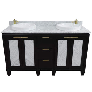 Bellaterra Home Vanity BellaTerra Home 61" Double sink vanity in Black finish with White carrara marble and round sink 400990-61D-BL-WMRD