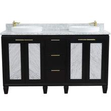Load image into Gallery viewer, Bellaterra Home Vanity BellaTerra Home 61&quot; Double sink vanity in Black finish with White carrara marble and round sink 400990-61D-BL-WMRD