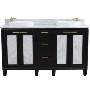 Bellaterra Home Vanity BellaTerra Home 61" Double sink vanity in Black finish with White carrara marble and round sink 400990-61D-BL-WMRD