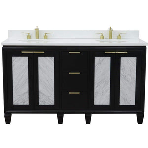 Bellaterra Home Vanity BellaTerra Home 61" Double sink vanity in Black finish with White quartz and oval sink 400990-61D-BL-WEO
