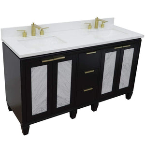 Bellaterra Home Vanity BellaTerra Home 61" Double sink vanity in Black finish with White quartz and rectangle sink 400990-61D-BL-WER