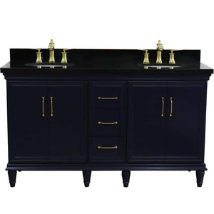 Bellaterra Home Vanity BellaTerra Home 61" Double sink vanity in Blue finish and Black galaxy granite and oval sink 400800-61D-BU-BGO