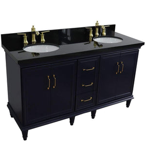 Bellaterra Home Vanity BellaTerra Home 61" Double sink vanity in Blue finish and Black galaxy granite and oval sink 400800-61D-BU-BGO